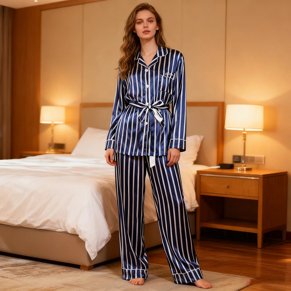 Women's Spring Pajama Set: 2-Piece Cozy Rayon Sleepwear | Belted Long Pants & Full Sleeve T-Shirt, Home Loungewear