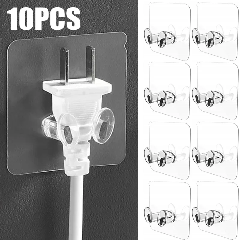 Ganchos de almacenamiento autoadhesivos para soporte de enchufe, colgador de enchufe de alimentación, Gadgets de almacenamiento, gancho colgante de pared adhesivo sin perforaciones, 10/5 piezas