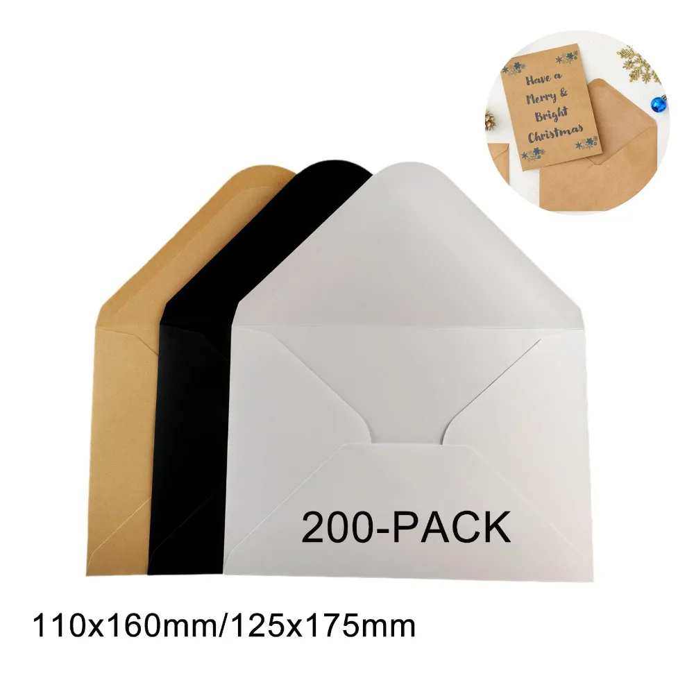 

200 упаковок пригласительных конвертов из крафт-бумаги 110x160 мм/125x175 мм для особых случаев, таких как свадьба, детский душ, V-образный клапан, коричневый