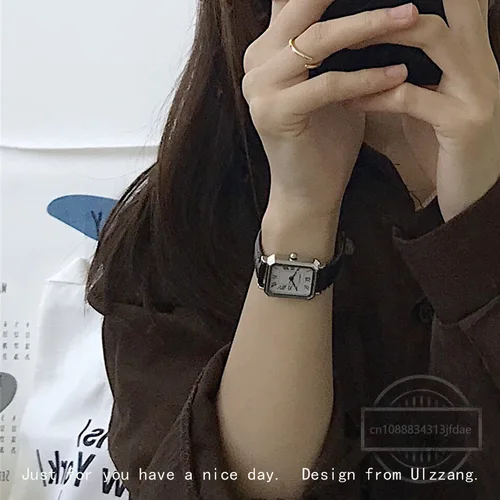 Imagen 2 del producto Relojes retro clásicos informales con esfera de cuarzo, correa de cuero, reloj rectangular, relojes de pulsera de moda para mujer