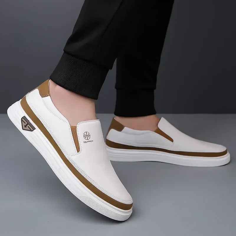 

Pop Summer Fashionable Comfortable Men's Shoes New Versatile White Shoes Leather Breathable Soft Soled Cowhide Leather Board Sho