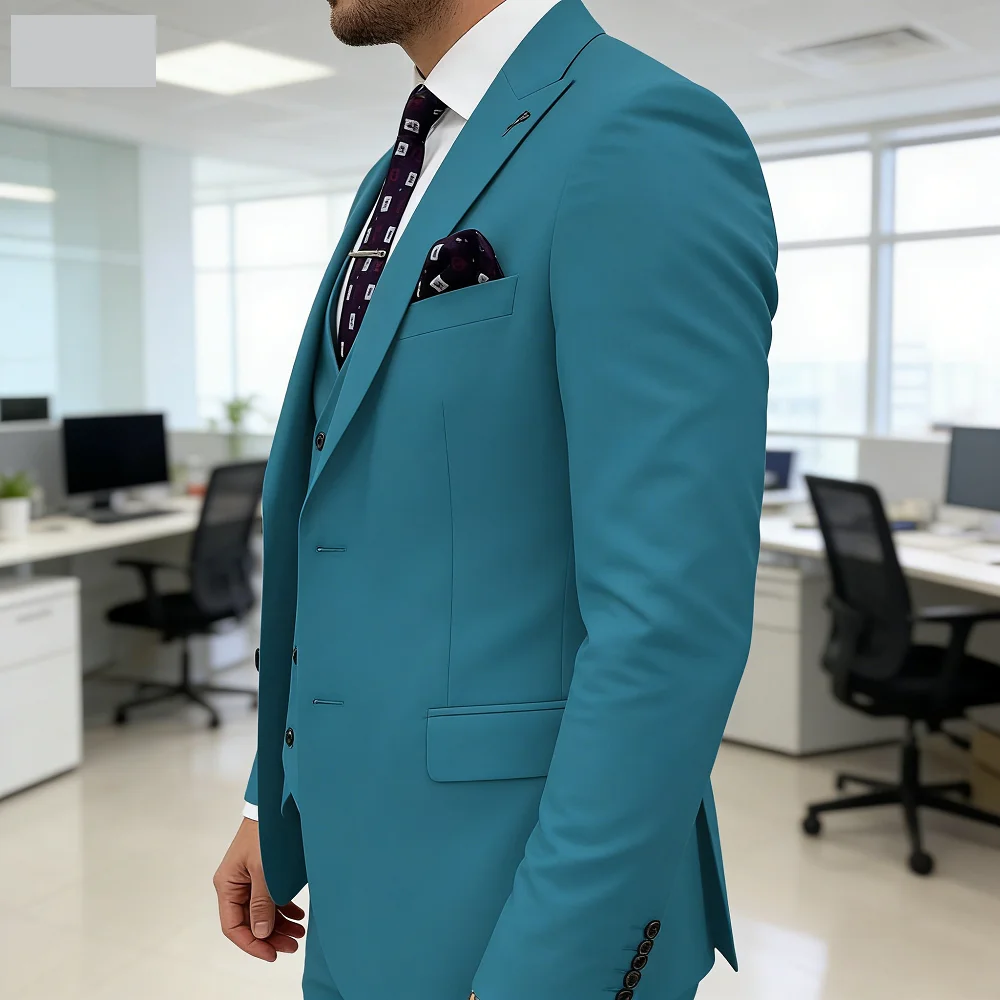 

Elegant Pink 3-piece Men's Tuxedo Suit with Peak Lapel Blazer Vest And Pants Set for Wedding Business Banquet Groom Attire