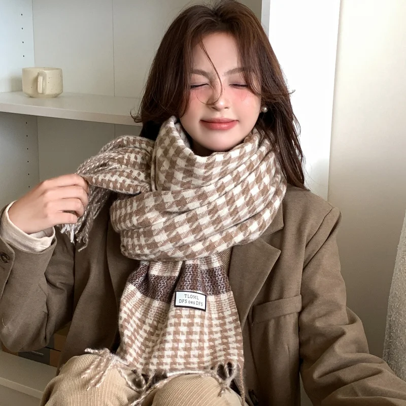 

Японский и корейский новый стильный шарф с узором «гусиные лапки»2025Осенне-зимний теплый и холодный шарф-шаль на шею