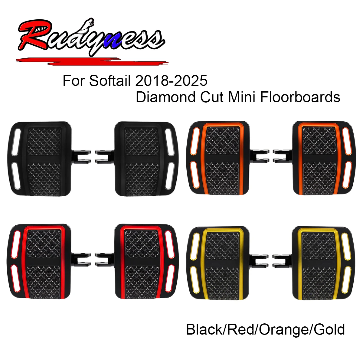 Motorcycle Diamond Cut Mini Floorboards Foot Boards Pegs Footpeg Footrest For Harley Softail Street Bob Breakout Low Rider 18-25