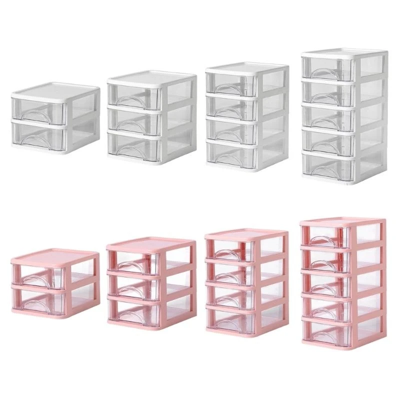 W89C Small Desk Clear Desktop Storage Plastic Stackable Desktop Organizers