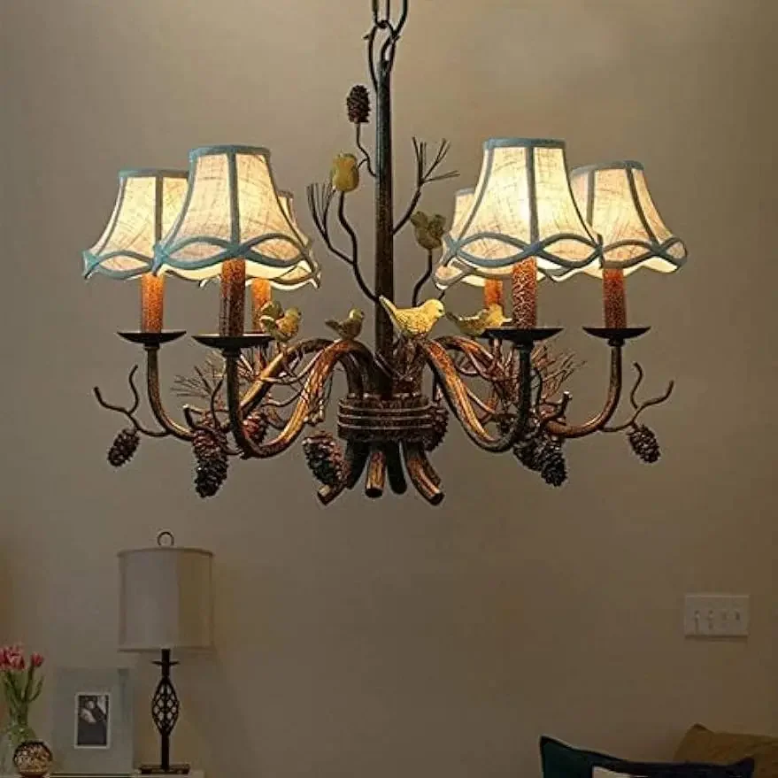 

Large European Chandelier Retro Pendent Lighting with Fabric Shade Hanging Light Fixture for Hallway Stairway Entryway