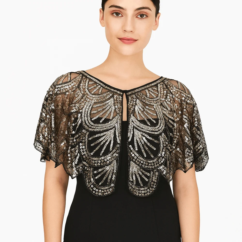 تألق كشكش الترتر المعطف معطف Blingbling شبكة الترتر شالات متعدد الألوان قصيرة كيب الزعنفة شال ملابس خارجية