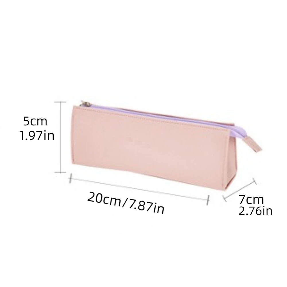 Simple Style PU Leather Waterproof Pencil Bag Zipper Storage Pack Large Capacity Cosmetic Pouch Pen Case