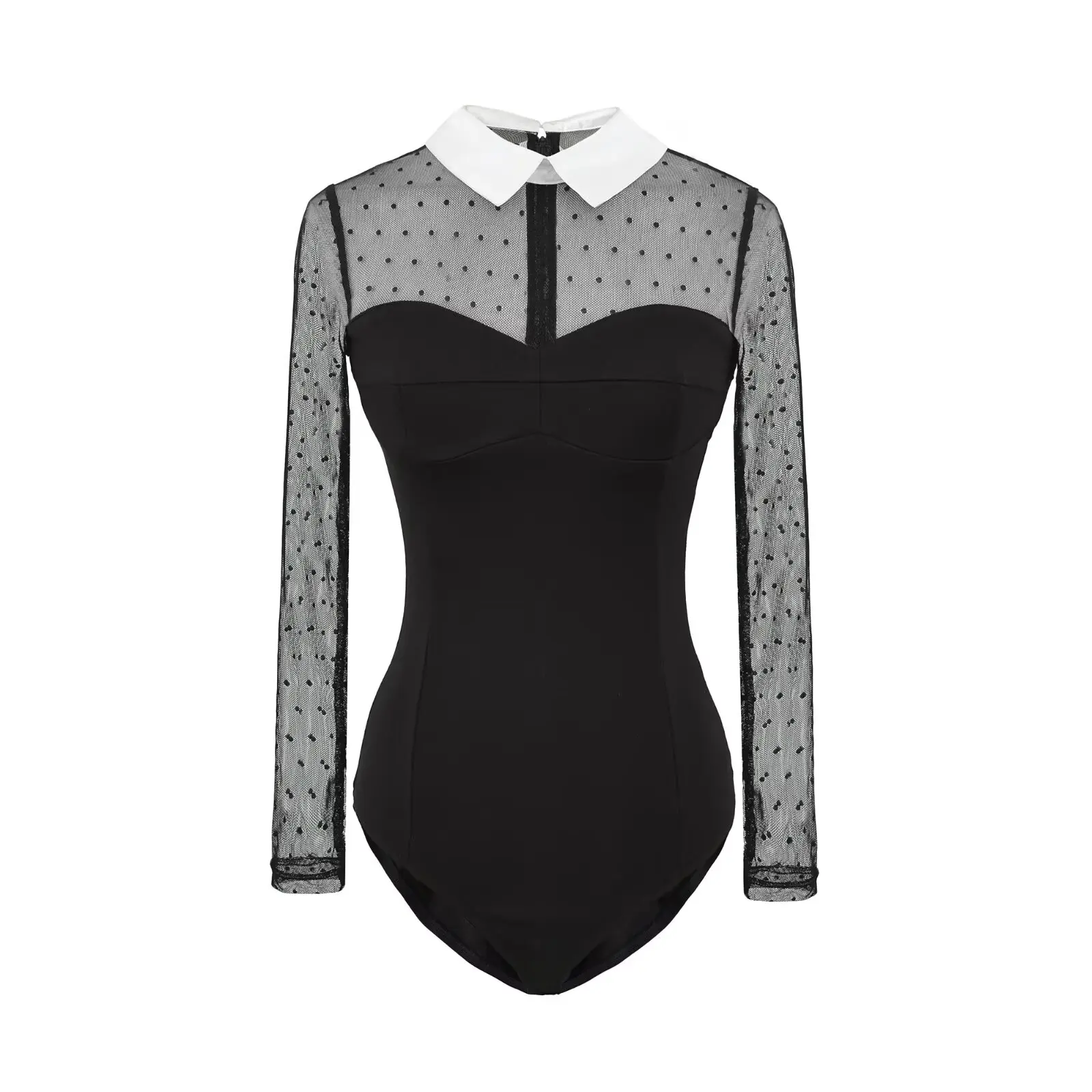 Women's Black Gothic T-Shirt Y2K Gyaru Long Sleeve Mesh Patchwork T-Shirt 2000s Vintage Korean style Bodysuit Tee Top for Women
