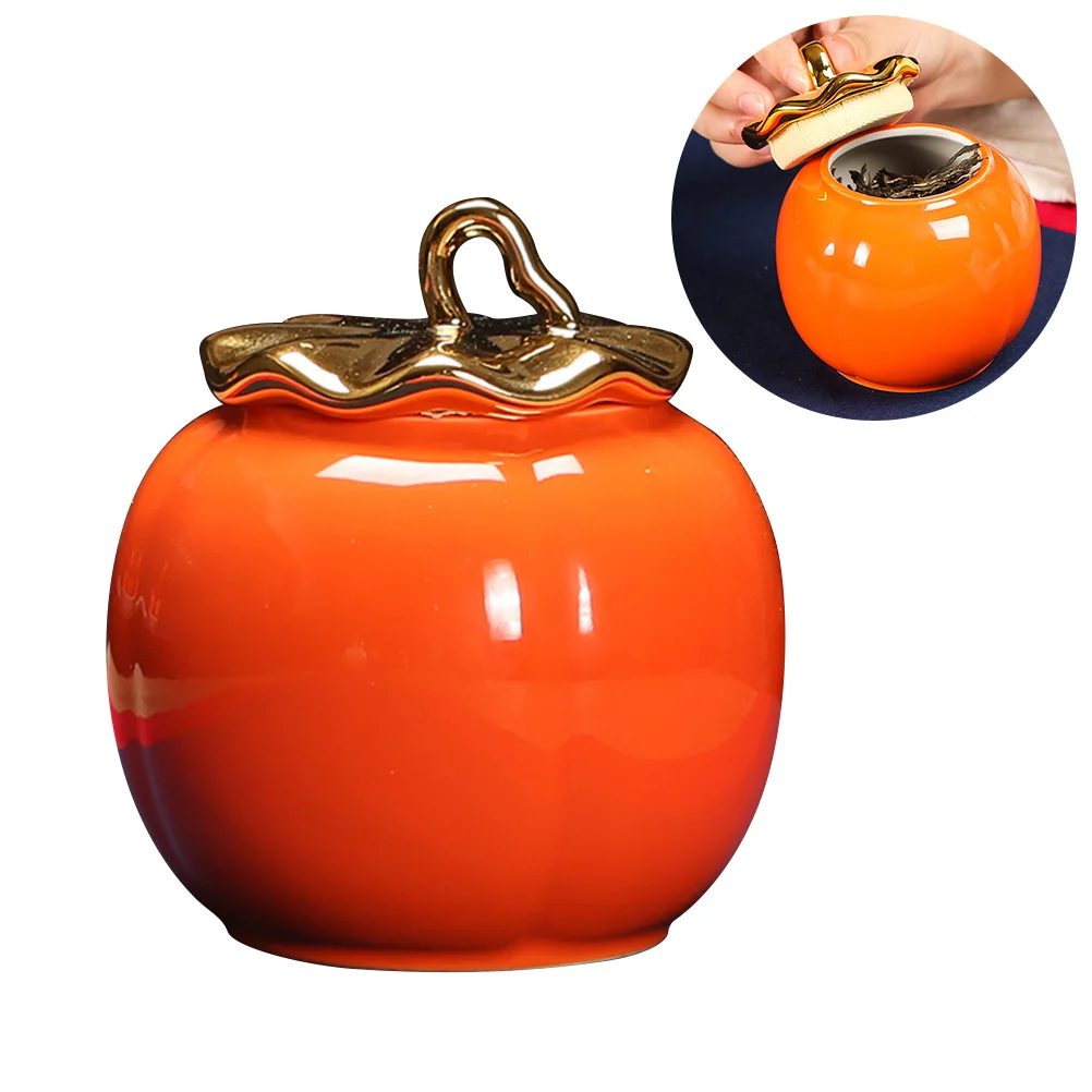 

Red Creative Pumpkin Shape Tea Can Ceramic Storage Container Sealed Canister Coffee Sugar Jar Gift Ceramic Can