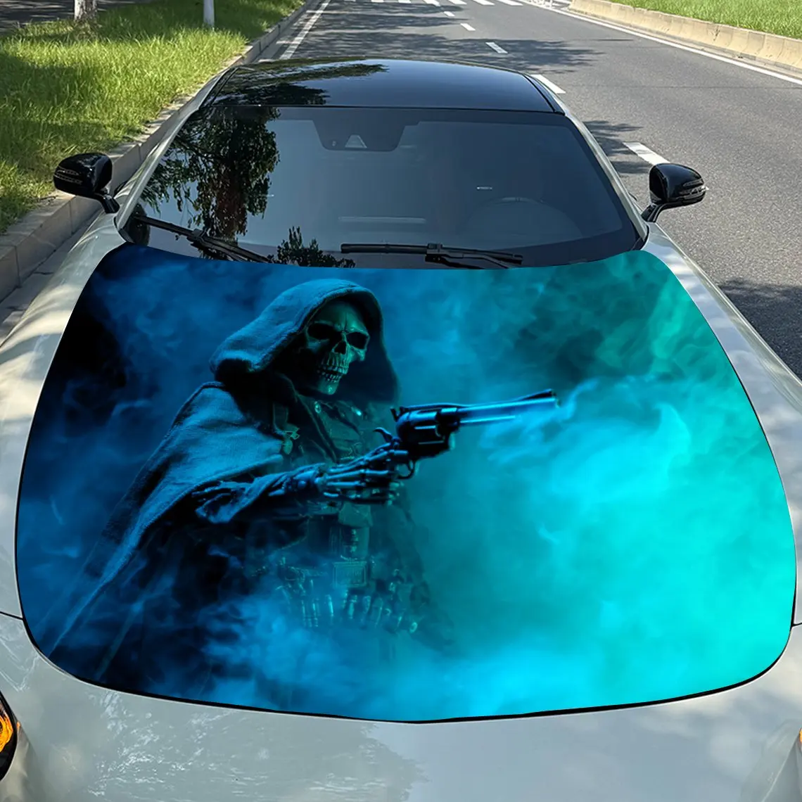 

Magical Skeleton Shooter Car Hood Decal Stickers - Cool Pattern & Bold Design, Durable Vinyl Film For Engine Cover Protection, F