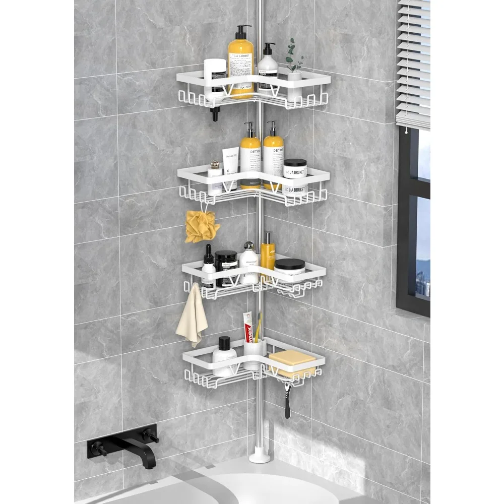 

Corner Shower Caddy Tension Pole, 4-Tier Shower Tension Rod Organizer, Floor to Ceiling Shower Caddy 25-114.2 inch, Towel Rack