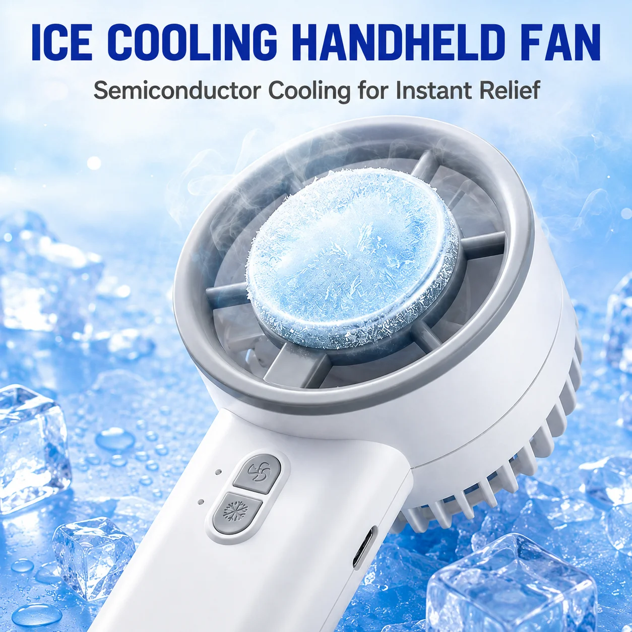 Ice Cooling Handheld Fan, 1200mAh 3 Speed Mini Fan with Semiconductor Cooling Plate, Type C Charging and Desk Stand for Travel