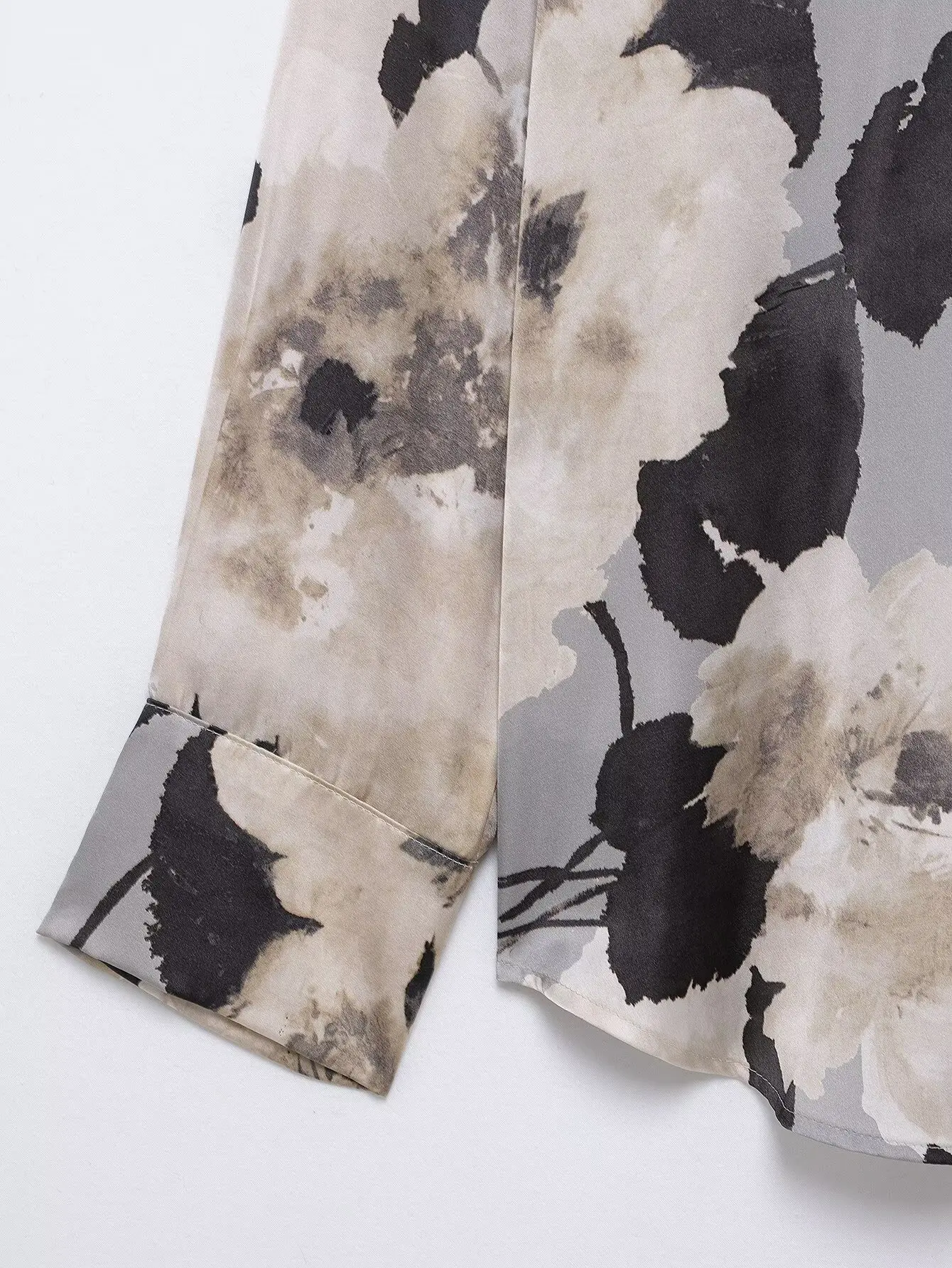 라펠 긴팔 새틴 질감 프린트 셔츠, 하이웨이스트 스트레이트 미디 스커트, 2025 RARA 용수철 신상 여성복