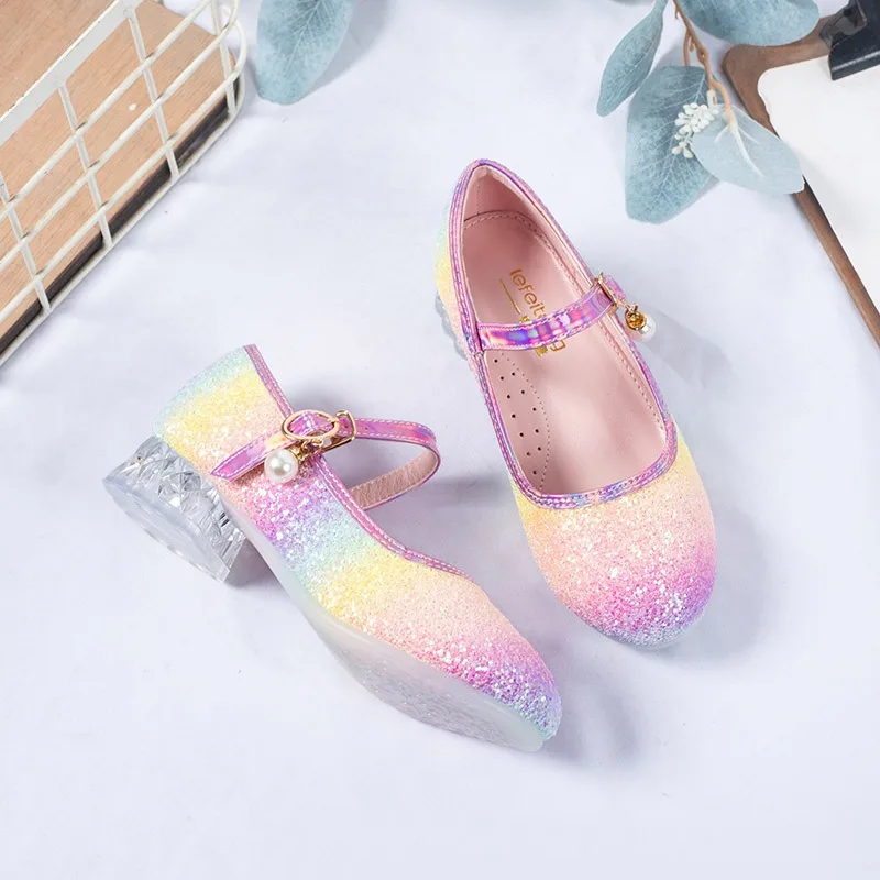 Schuhe Kinder Princess Colorful Gradient Children's Leather Shoes Fashion Dress Wearing Princess Shoes Girls' Crystal Shoes