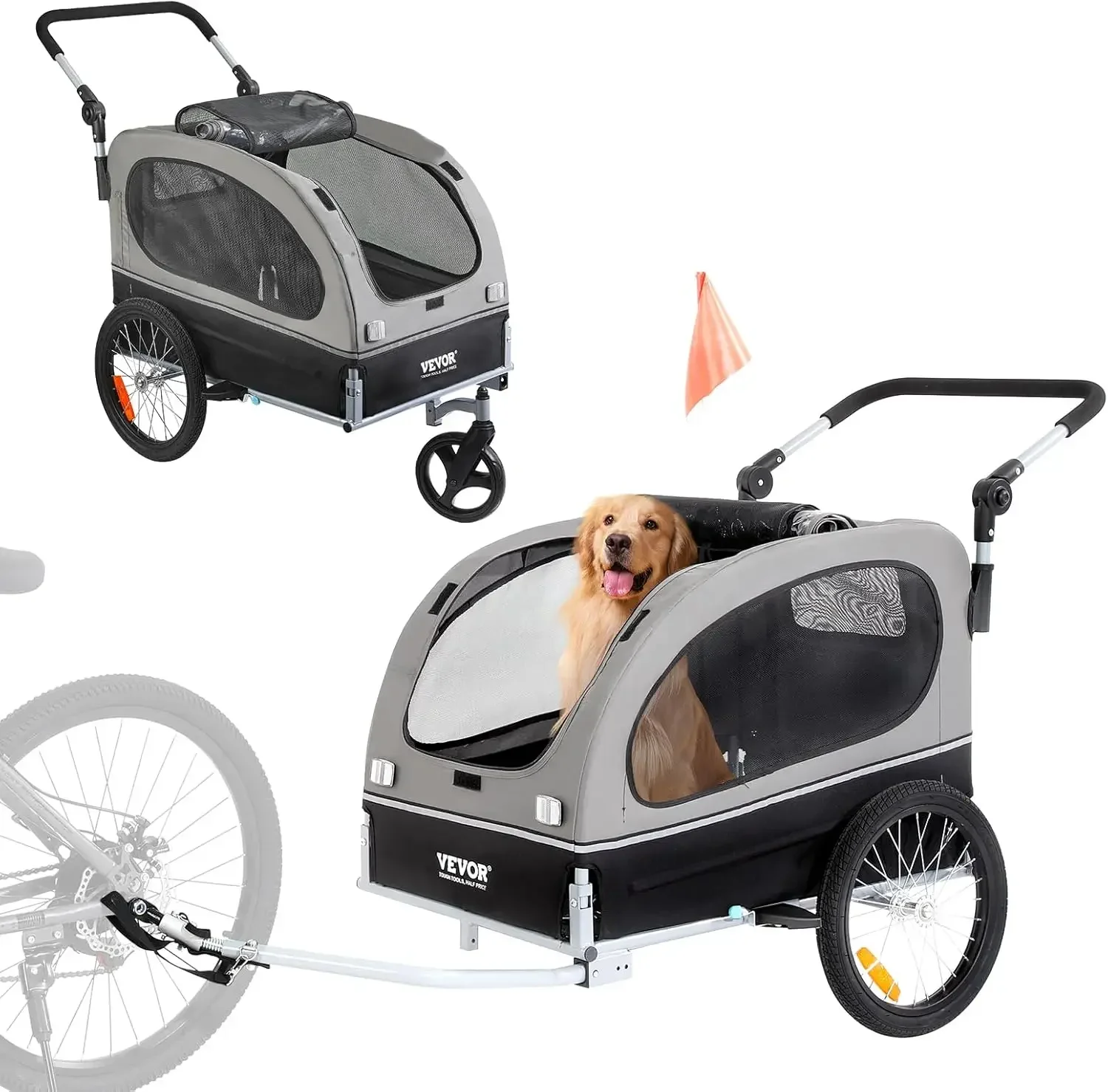 Dog Bike Trailer, Supports up to 88 lbs, 2-in-1 Pet Stroller Cart Bicycle Carrier