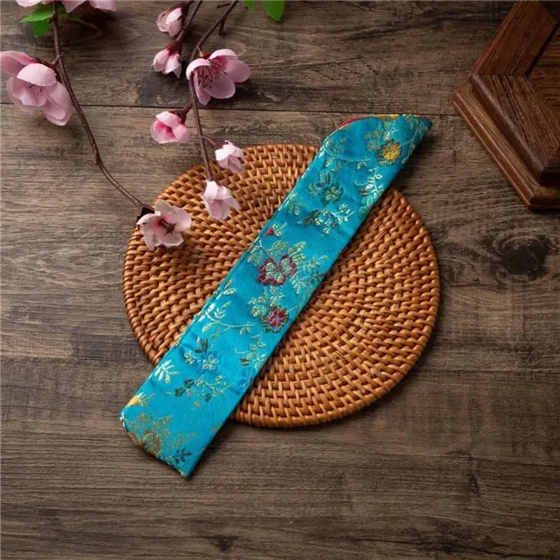 F19B Chinese Hand Fan Cover Bag Vintage Embroidery Floral Handheld Folding Fan Sleeve Protector Dustproof Holder