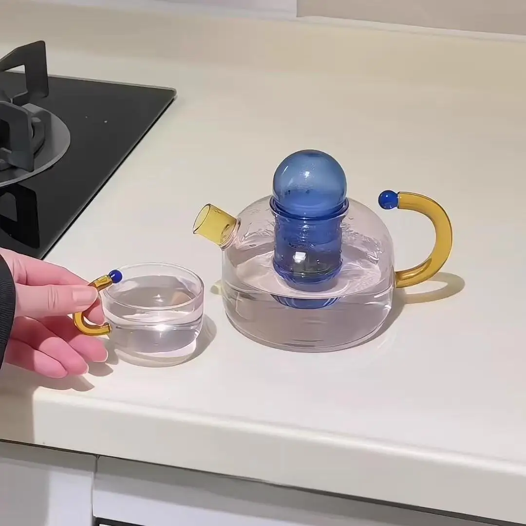 Contrasting High Temperature Resistant Glass Cup Tea Water Separation Filtration Small Bubble Teapot Electric Ceramic Stove