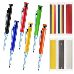 6 Colors Woodworking Automatic Pencils 2.8mm Metal Deep Hole Mechanical Pencil Built-in Sharpener for Scribing Marking Tools