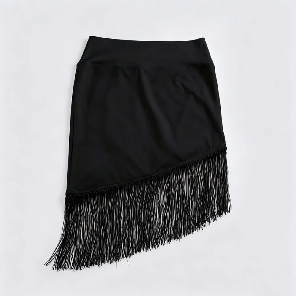 Modischer Rock mit unregelmäßigem Saum, niedriger Taille, schmaler Passform, knielang, Midi-Rock mit Quastenbesatz für Damen – Detail 10