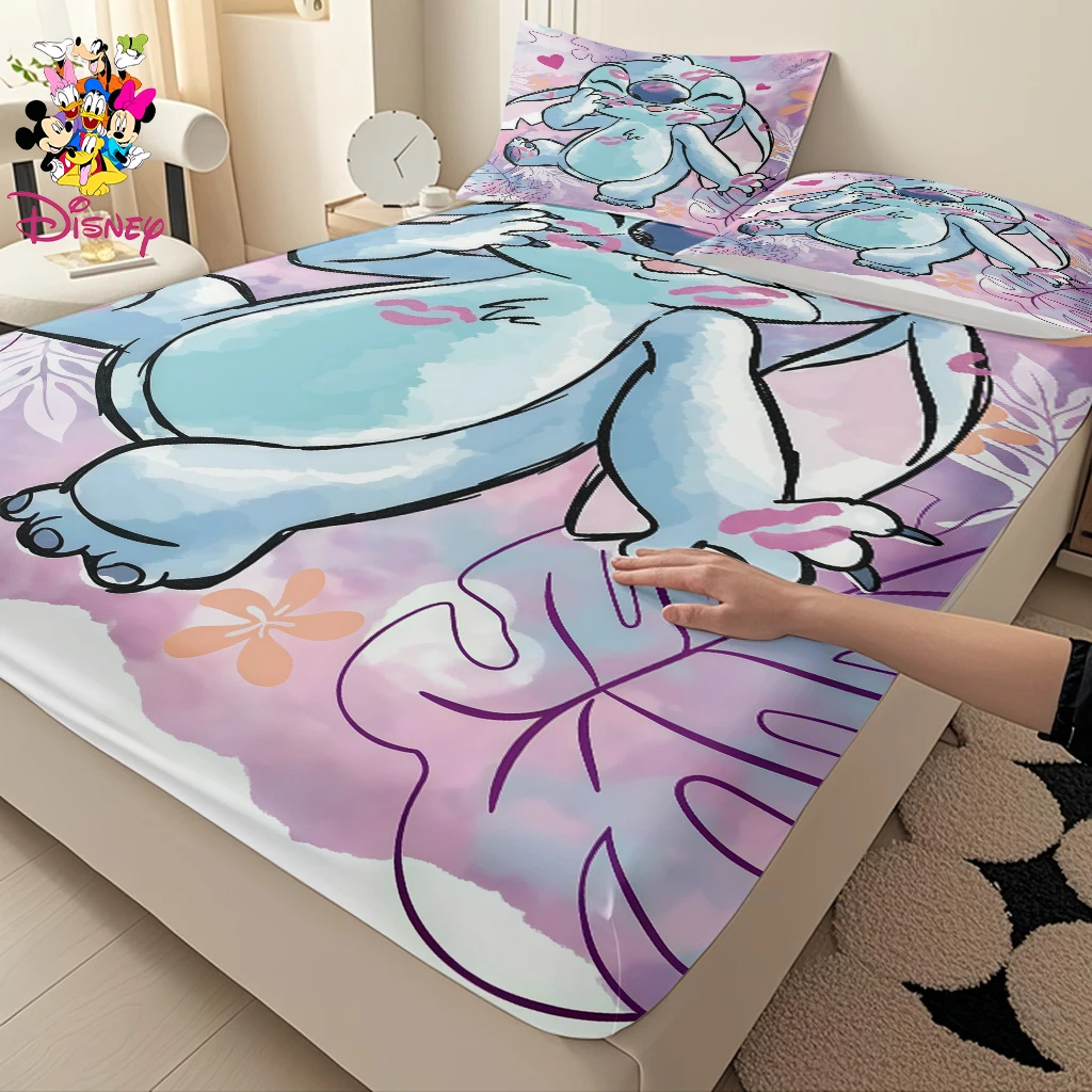 طقم ملاءات ديزني ليلو وستيتش 2/3 قطعة، ملاءة وأغطية وسائد ناعمة، فراش كرتوني لطيف قبلة للهدايا، ديكور منزلي