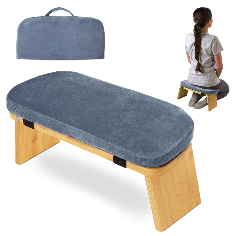 Multi-Color Wooden Yoga & Meditation Stool Soft Cushion Foldable Space-Saving Kneeling Stool for Home Comfortable