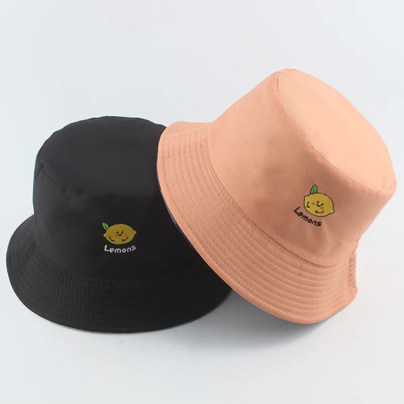 Panama Bucket Hats Women Men Summer Sun Hat Lemon Pineapple Tomato Embroidered Fishing Hat Bob Hip Hop Caps