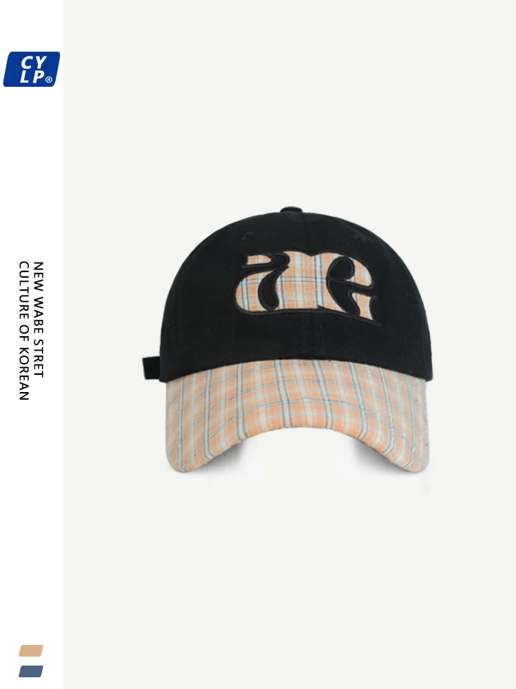 Niche retro splicing plaid baseball cap women's new spring and summer travel shading and showing face small cap