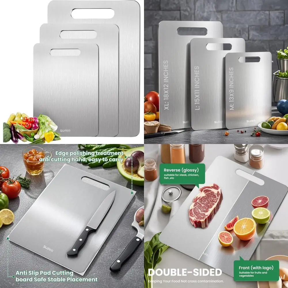 

Set of 3 Titanium Kitchen Cutting Boards - Non-Slip, Dishwasher Safe, Easy Clean, Durable for Meat, Veg, Fruits (Medium, Large,
