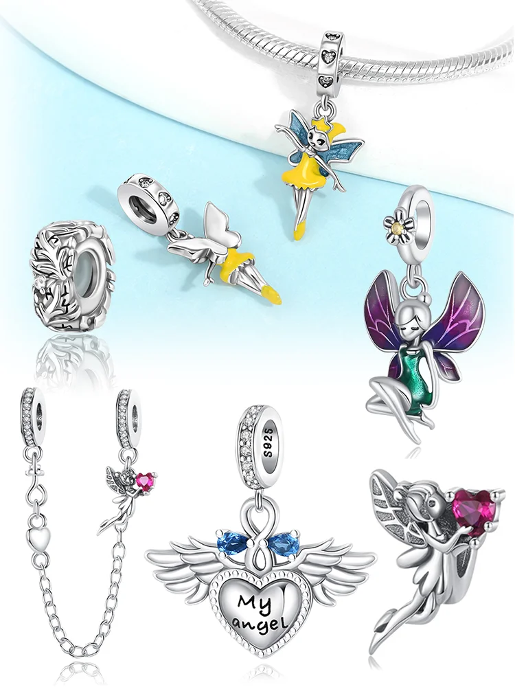 Charms Plata Angel Heart Wings Valentines Day Gifts Silver Plated For Charms Silver Plated Original Bracelet for Jewelry Making