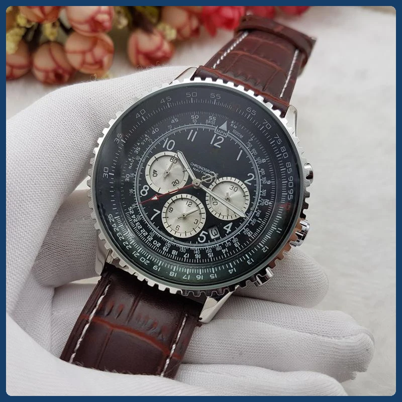 Watch for Men Navitimer Six Pointers Full Functionality Professional Watch Brown Strap Luxury Automatic Watch Men Birthday Gift