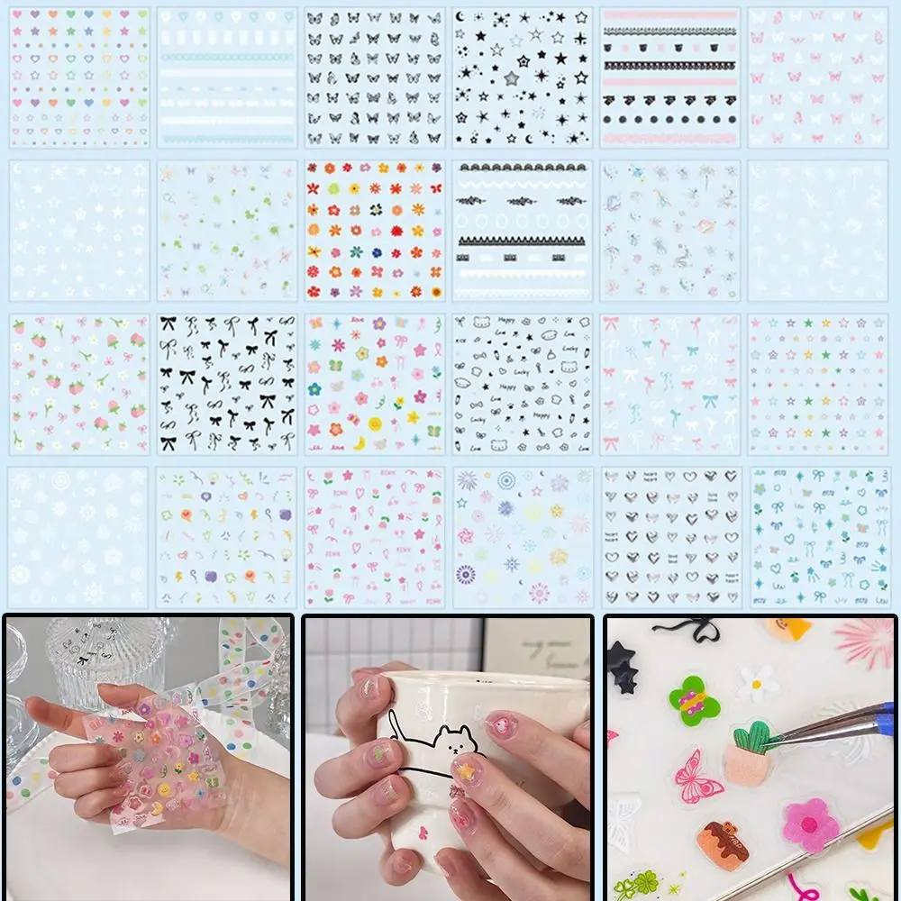 24 pçs novo sem repetição etiqueta do prego diy multifuncional copo adesivos auto adesivo decalque da arte do prego adesivo para decoração da arte do prego