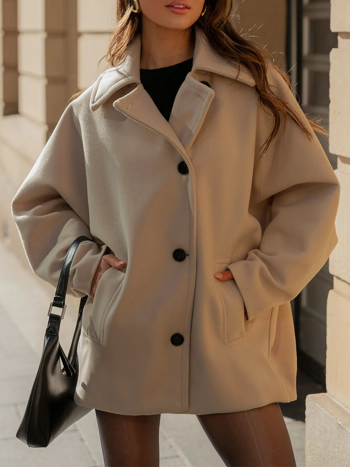 Conciso Woman Jackets Faux Wool Outerwear Mixtures Oversized Long Coat Women Autumn Long Sleeve Solid Coats Casual Warm Parka