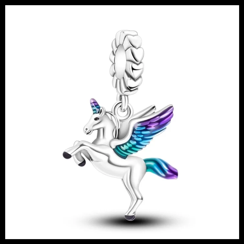925 Sterling Silver Pegasus, Bears Charms Pendant with Cubic Zirconia, Fit DIY Bracelet Necklace Gift for Her, Colgante Plata