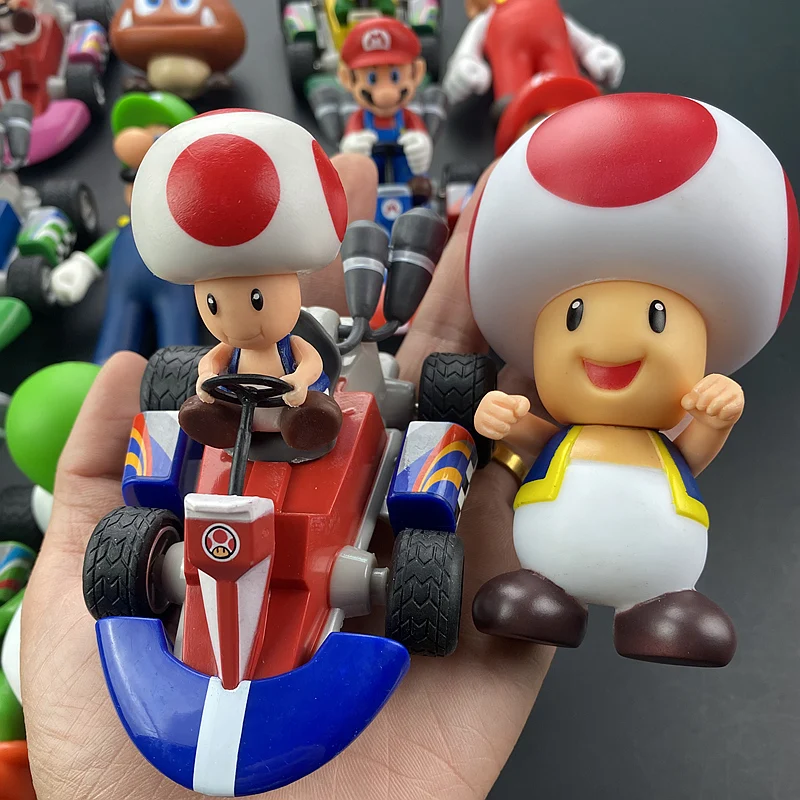 Super mario bros dos desenhos animados bonecas modelo anime figuras luigi yoshi mario puxar para trás carro modelo colecionável brinquedos para crianças presente de aniversário