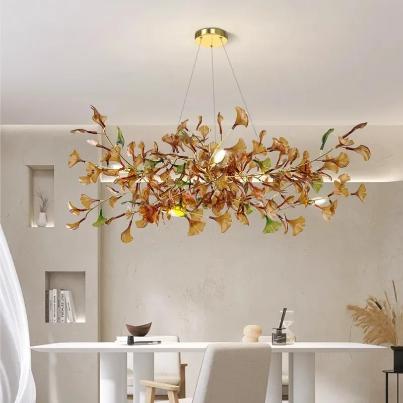 

Modern Gingko Chandelier Custom Lights Luxury Glass Chandelier Suitable For Dining Room Living Room Villa Home Decor Gloss