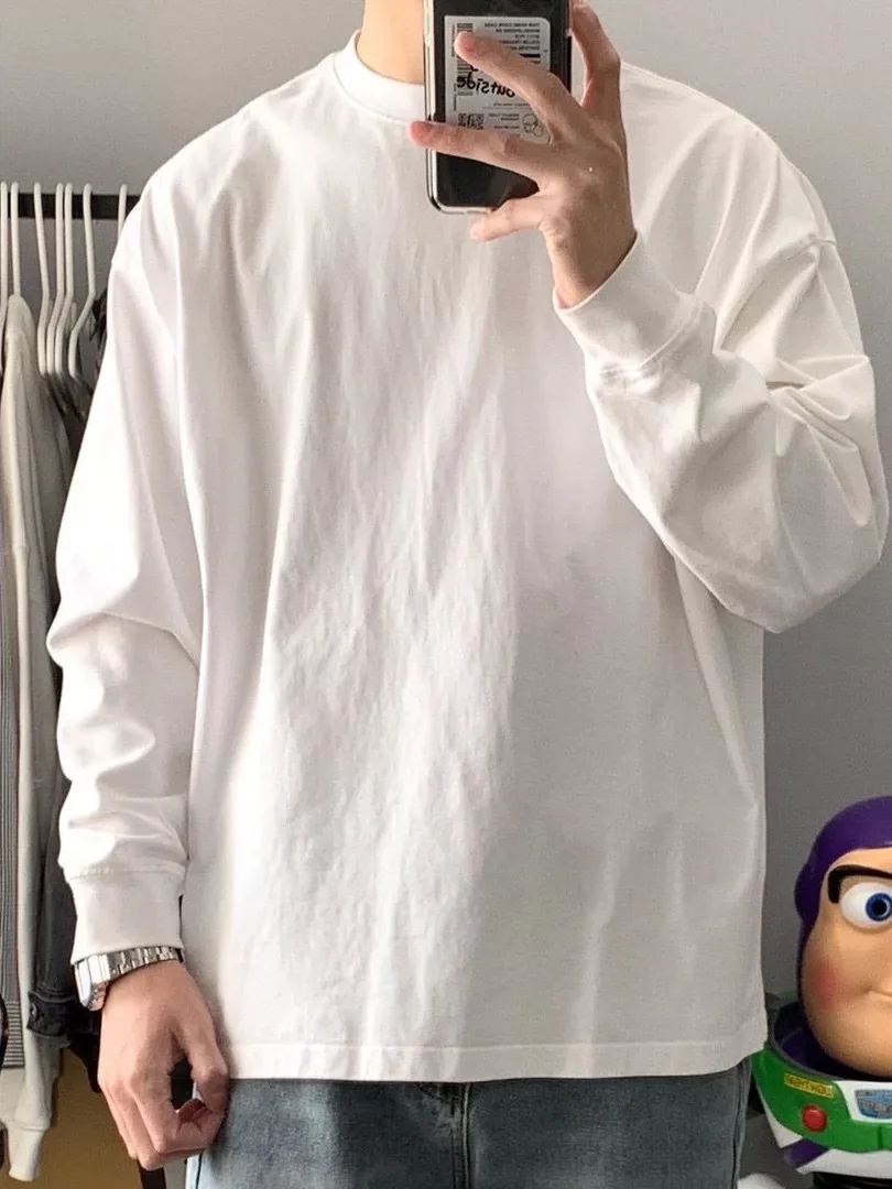 Customize Your Design DTG Printing 500G Heavyweight Cotton Mens T-shirts High Quality Male Loose Casual Long Sleeve Shirts 3XL