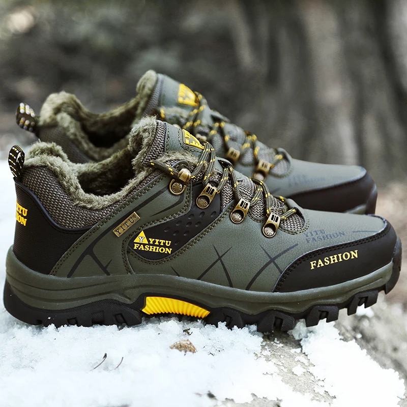 Brand Men Winter Snow Boots Waterproof Leather Sneakers Super Warm Men's Boots Outdoor Male Hiking Boots Work Shoes Size 39-47