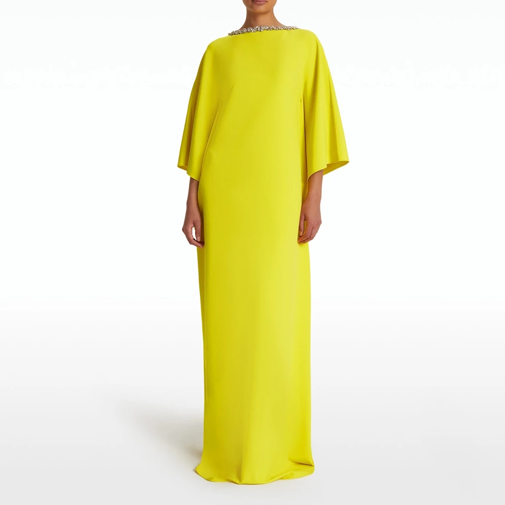 

Muloong Chartreuse Flowing kaftan Gown Multi-brights Crystal Party Dresses Floor Length Mermaid Haute Couture Dress