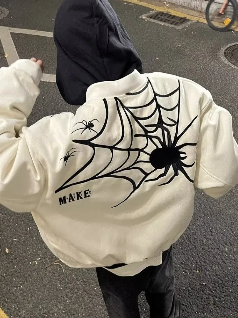 

Американская Хай-стрит с паутиной и вышивкой Jaet Youth Faion Baseball Sle Свободная верхняя одежда для мужчин и женщин