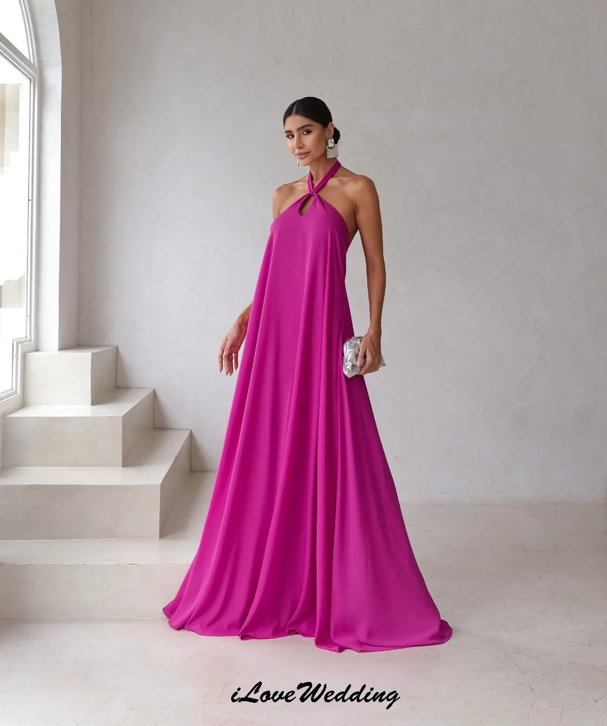 スカイブルーシフォンイブニングドレス 2025 ホルターウェディングパーティードレス女性のためのエレガントな床の長さの背中の開いたセクシーなリボンカスタマイズ