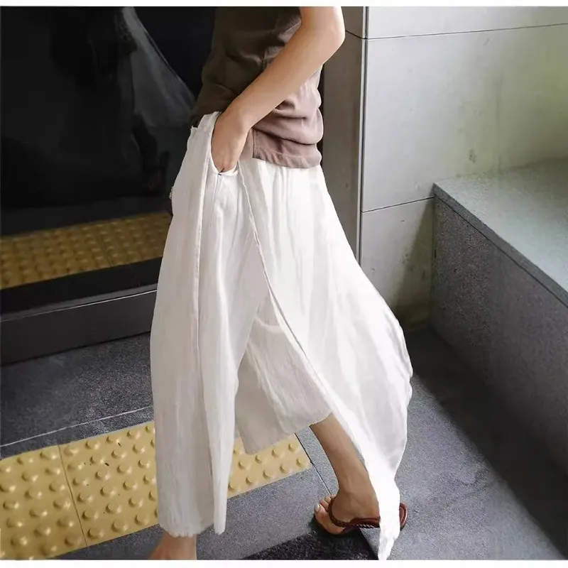 Clothing Two-piece Splicing Skirt Pants Spring Summer Women's Wide-leg Pants Cotton Linen Casual Loose Ankle Length Pants Women