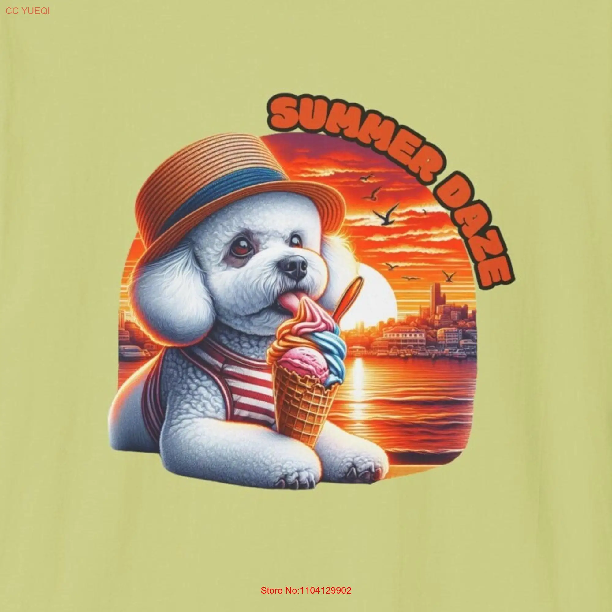 Summer Daze T Shirt Bichon Frise Dog Lover Vibes Cute Puppy Ice Cream Venice Island Life long or short sleeves