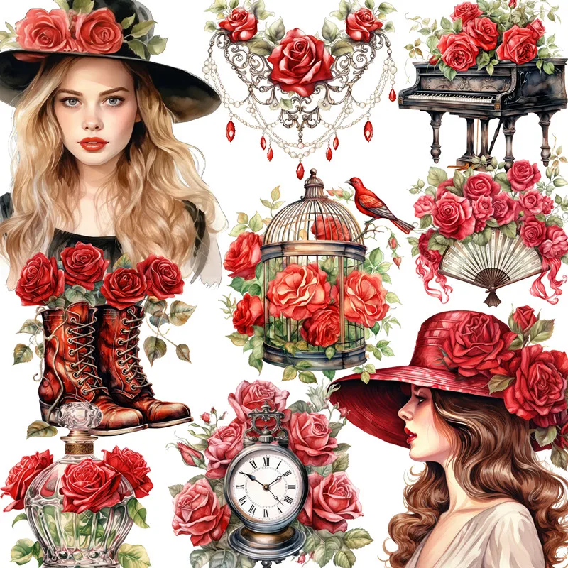 Autocollants roses rouges pour travaux manuels et scrapbooking, stickers décoratifs pour livres, jouets pour enfants, papeterie DIY