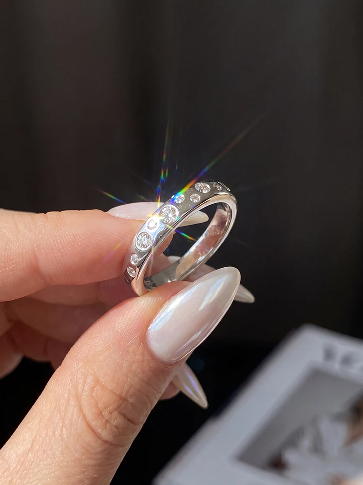 Fashion Real Round Moissanite Diamond with Certificate Rings for Women Engagement Anniversary 925 Sterling Silver Fine Jewelry