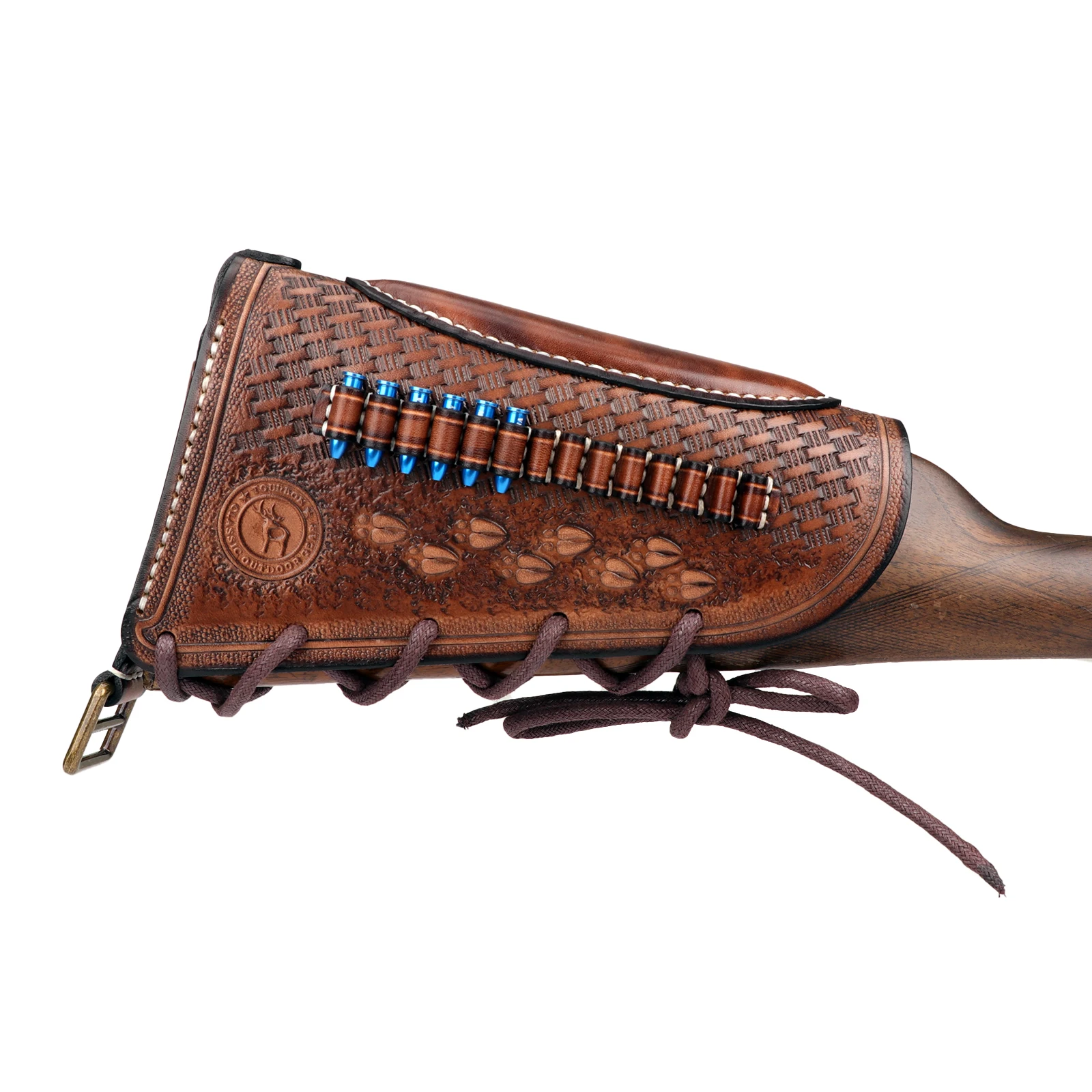 

Tourbon Hunting Leather Rifle Cheek Rest Riser Gun Buttstock Cover with Rimfire Rifle .22 LR /17 HMR Cartridges Ammo Holder