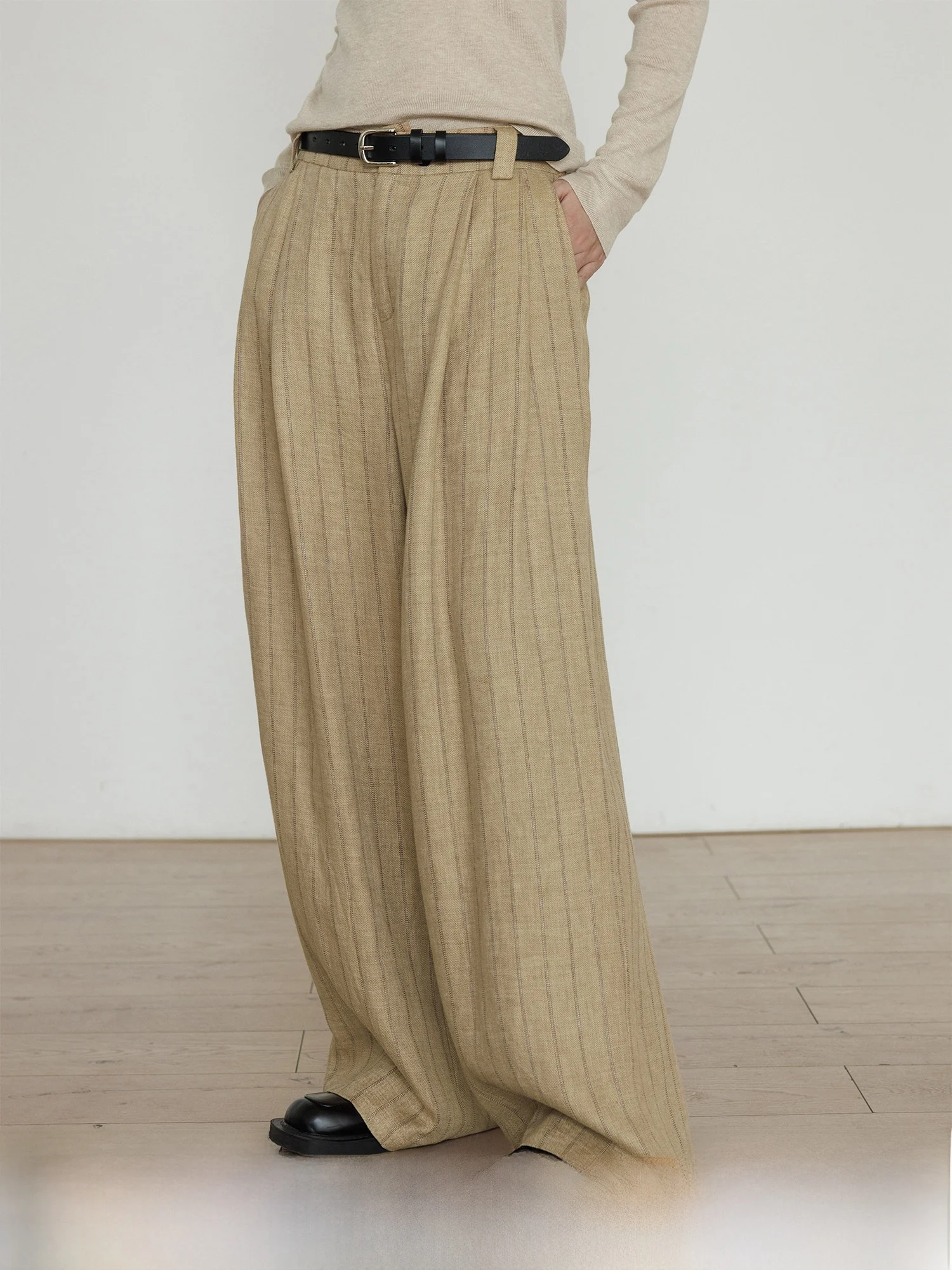 

High Waist Wide Leg Casual Pants Women's Spring 2026 New Vintage Striped Two-Piece Suit High-End Set Casual Straight Leg Trou...