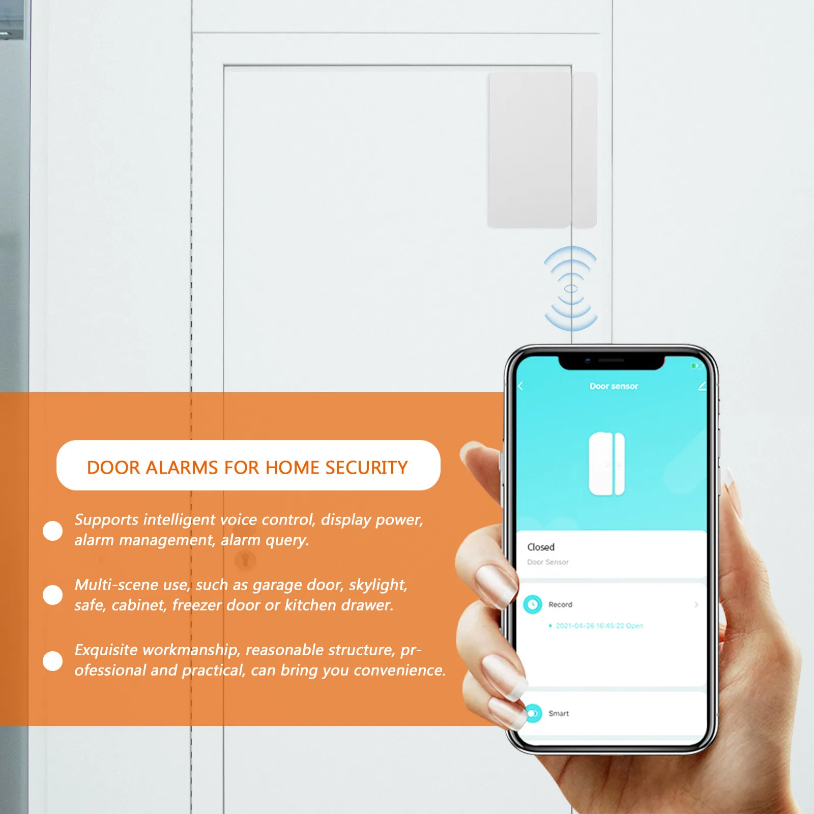 

Wireless Door Window Sensor Alarm for Home WiFi Door Sensor with App Notification Voice Control Garage Cabinet
