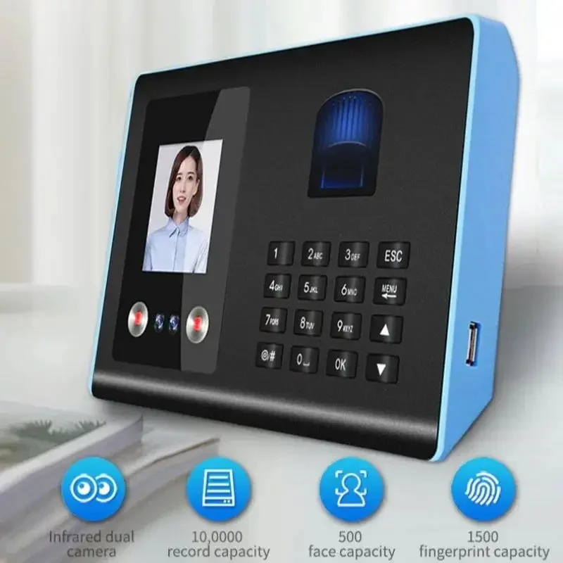 Face Recognition Attendance Machine Employee Fingerprint Check-in Device Digital Password Punch Card Equipment Free Gift U Disk