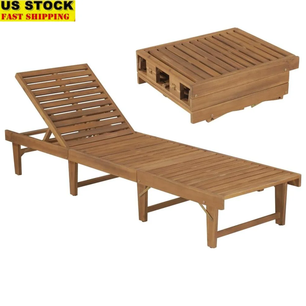 Adjustable Acacia Wood Sun Lounger Rustic Design Weather Resistant Durable and Convenient